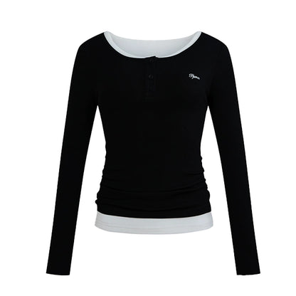 Basic Fake Two-Breasted Base Layer Top