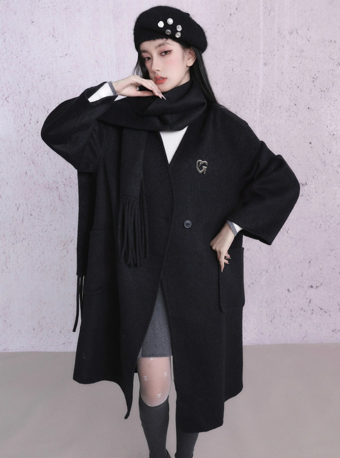 Wool handmade double-sided Coat (free scarf)