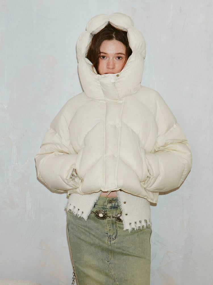 Hooded short down jacket