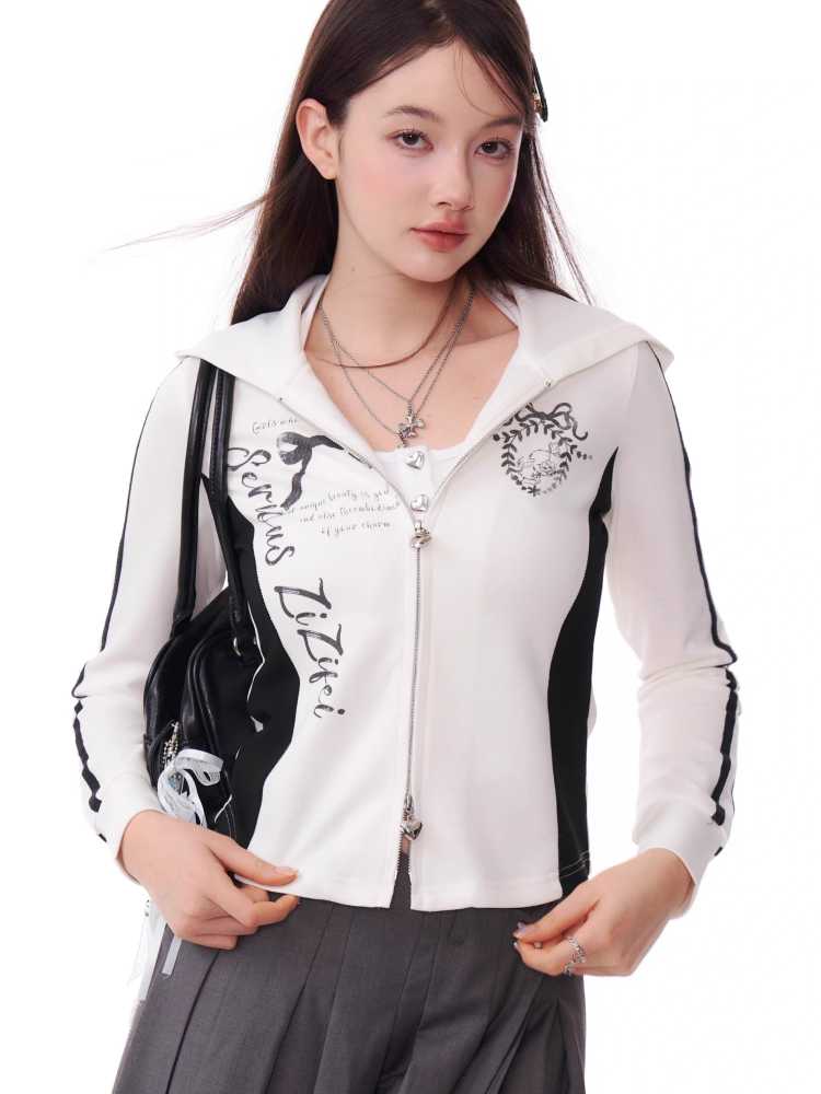 Slim hooded zipper sweatshirt