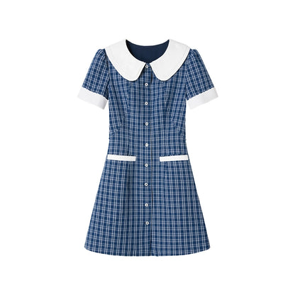 Navy A-Line Doll Neck Dress