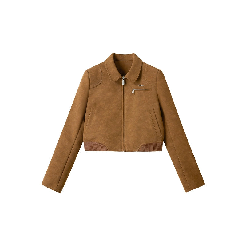 Caramel Brown Faux Suede Jacket Set-Up