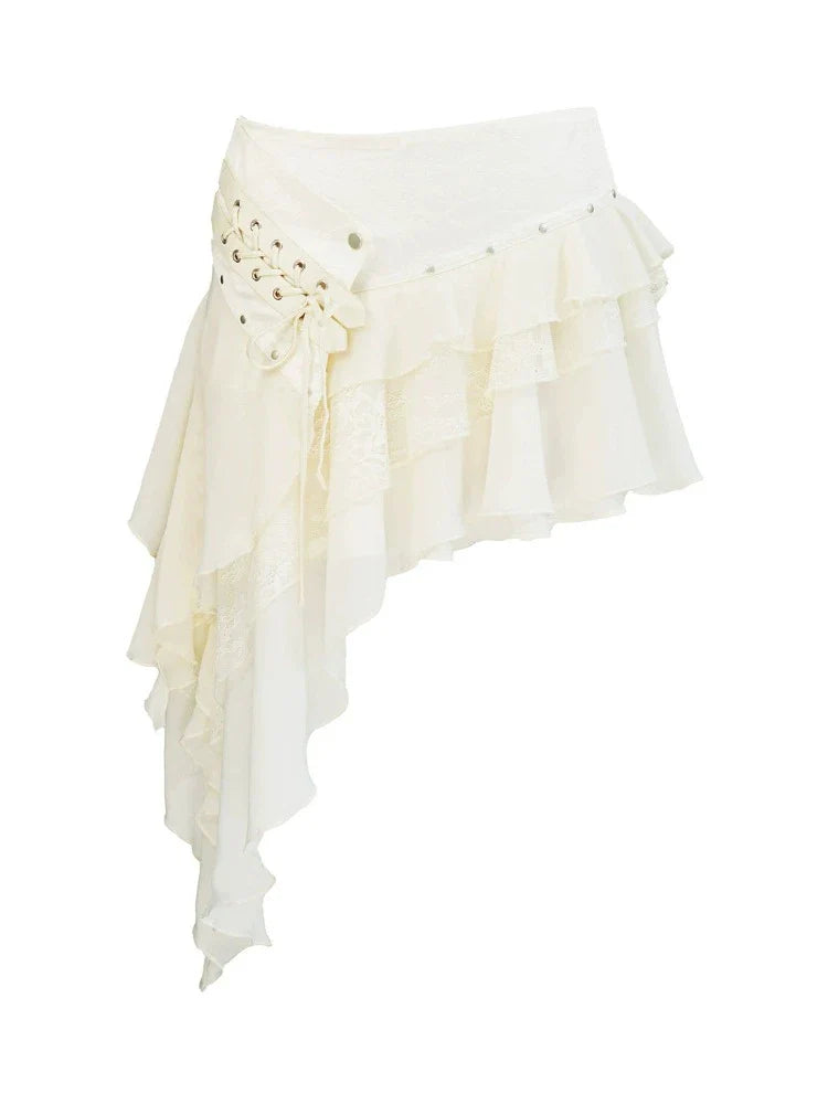 Satin lace ruffle skirt