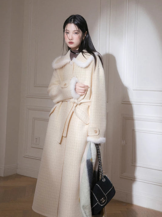 Mink long wool coat