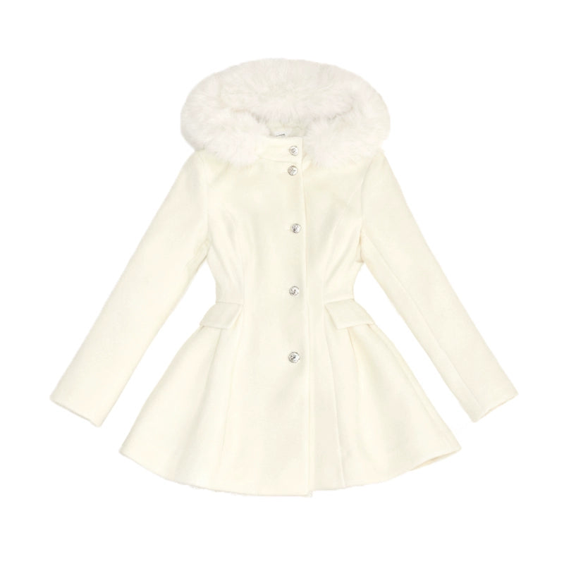 Ivory Hooded Wool Coat