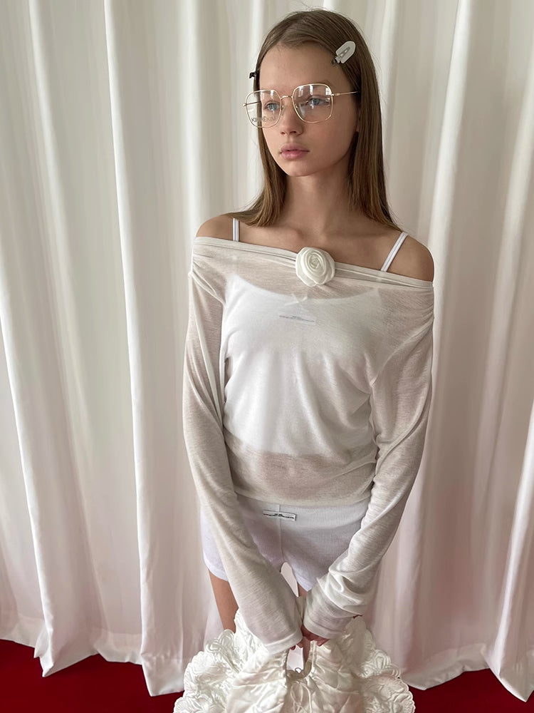 White rose long sleeve t-shirt