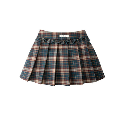 Vintage Plaid Ruffle A-Line Skirt