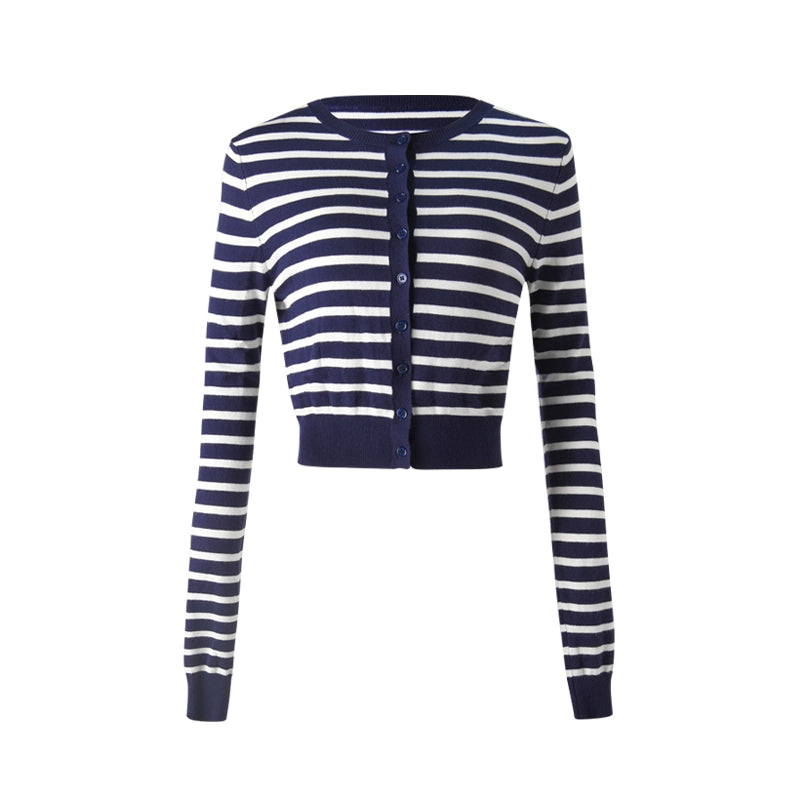 Striped Color-Block Knitted Cardigan