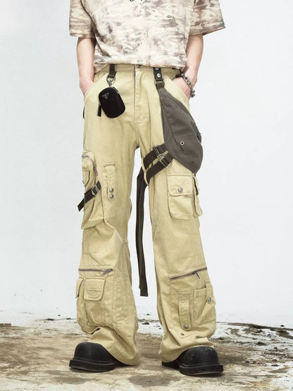 Multi-pocket straight cargo pants