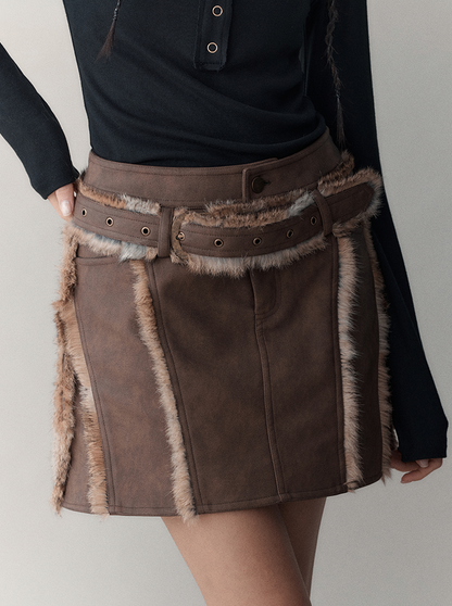 Retro panelled leather A-line skirt