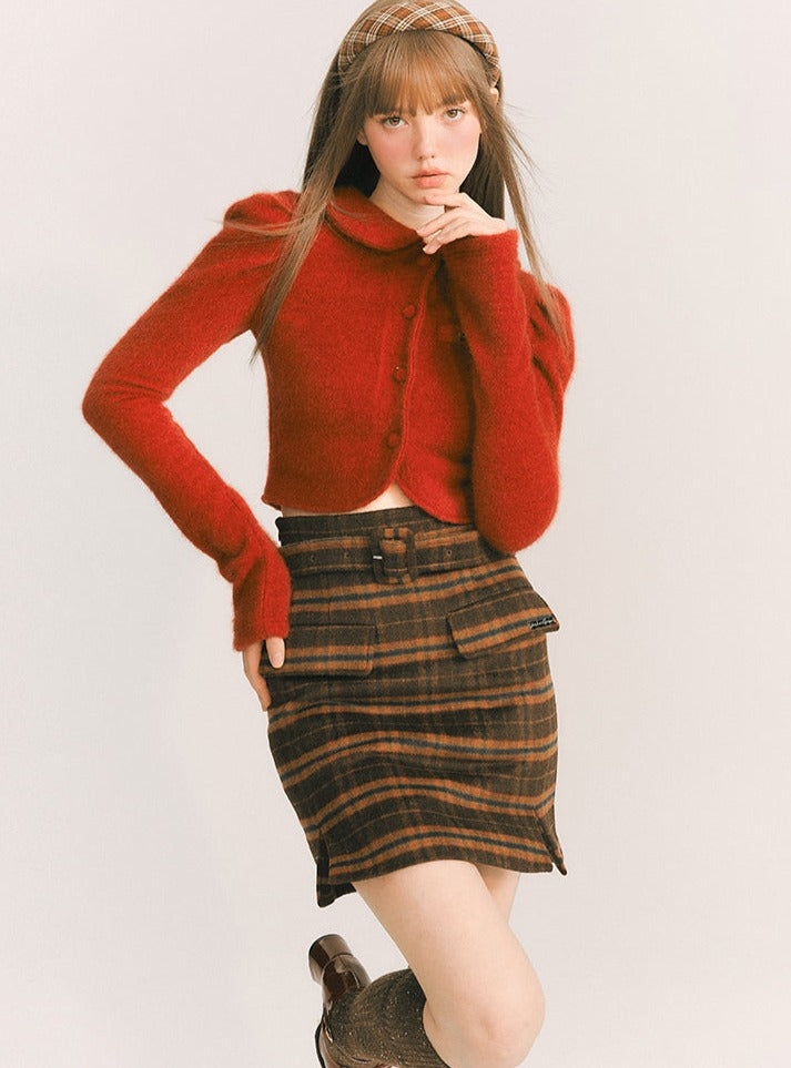 Black Tea Wool Plaid Skirt