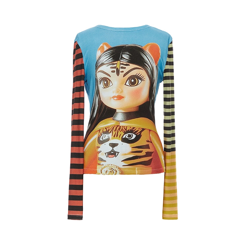 Tiger Girl Print Crew Neck T-Shirt