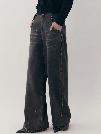 Loose straight denim pants