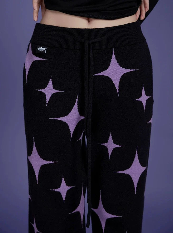 black purple stars sweet cool knitted pants