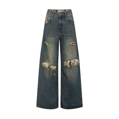 Retro Lace Detail Denim Jeans