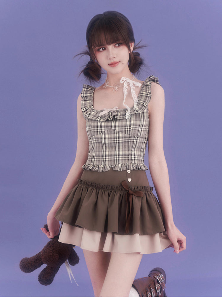 Plaid short suspender top