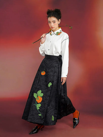 Chinese embroidery satin skirt