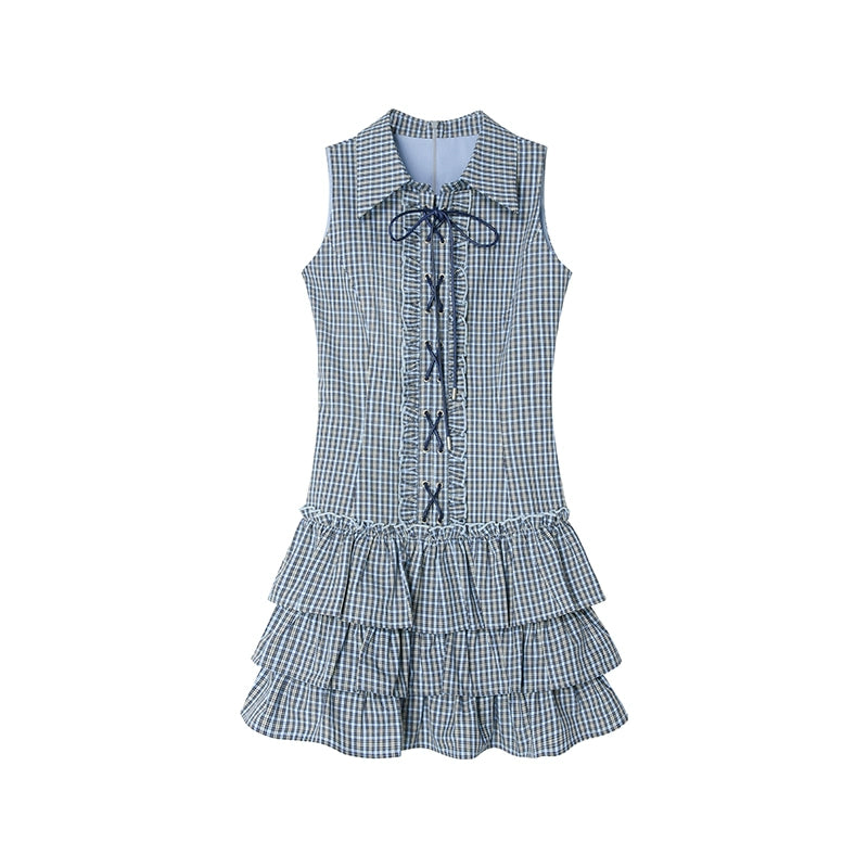 Uena Navy Check Puffy Dress