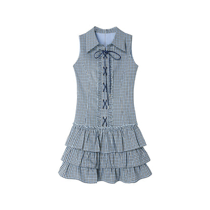 Uena Navy Check Puffy Dress