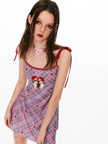 Plaid trap waist dress