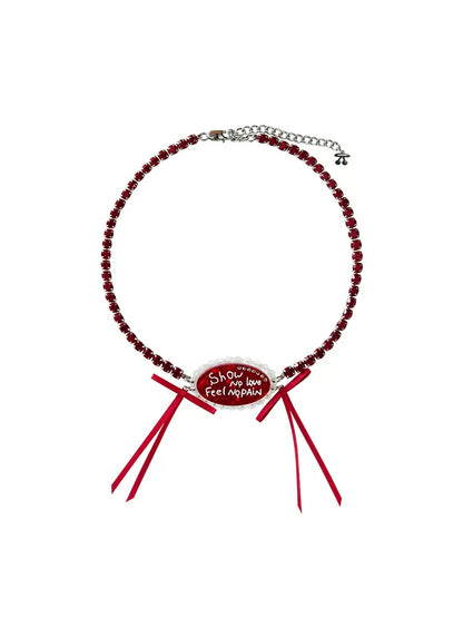 Red ribbon lace necklace