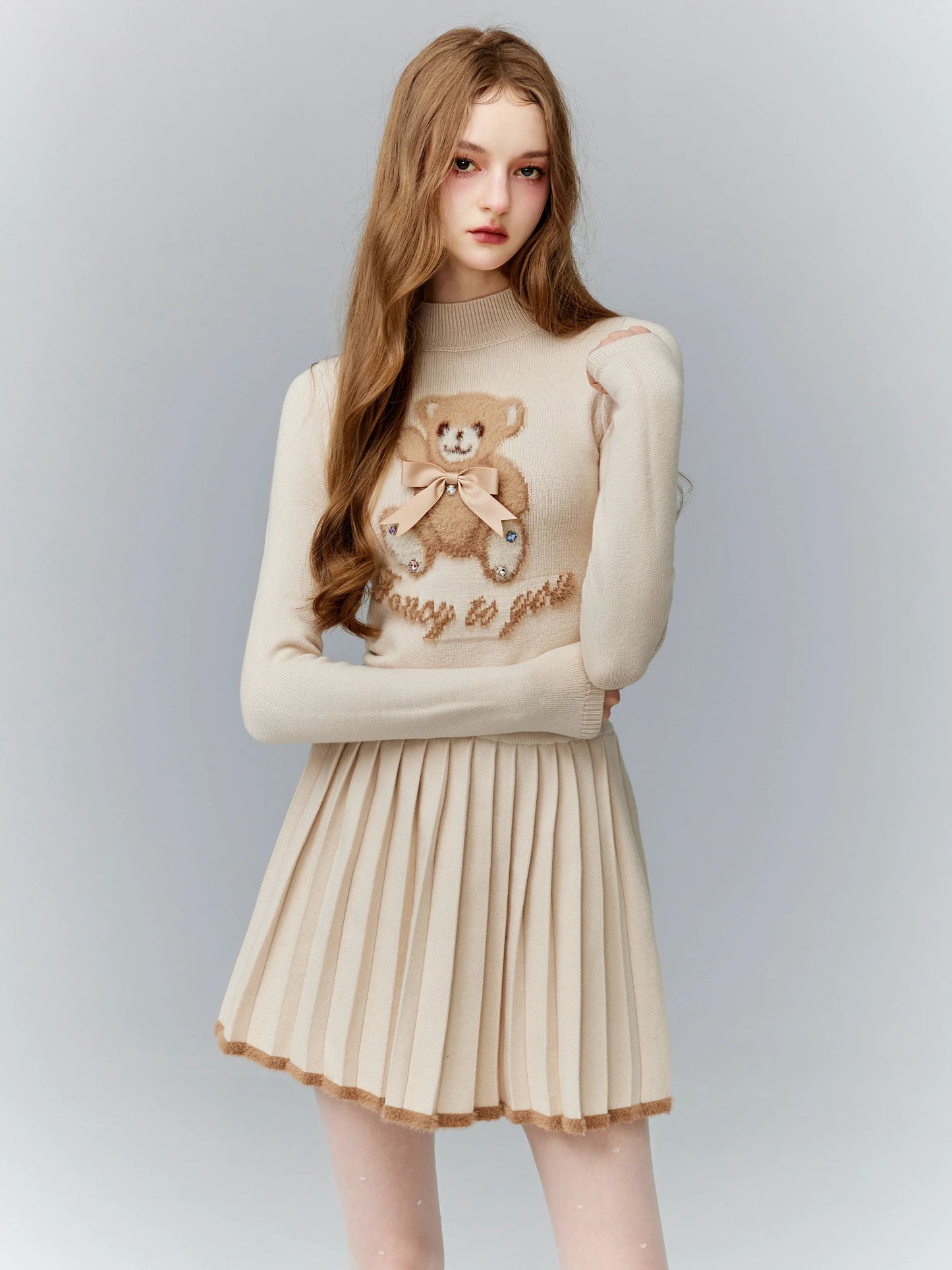 Hazelnut Cute Bear Knit Layered Set