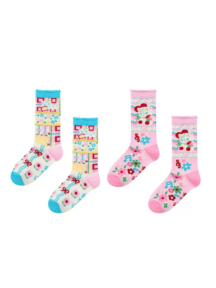 Retro color cotton socks set