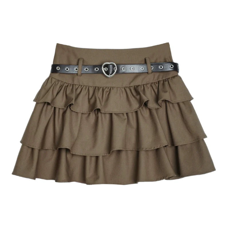 Maillard Brown Metallic Belt Cake Skirt