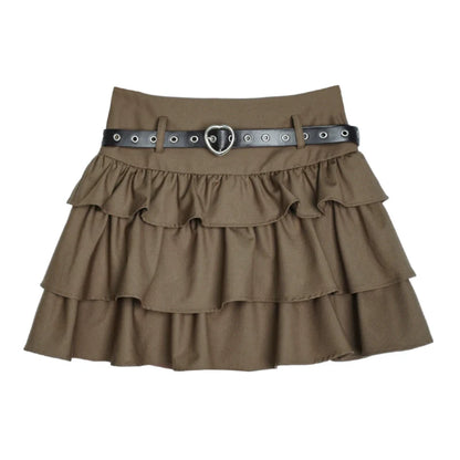 Maillard Brown Metallic Belt Cake Skirt