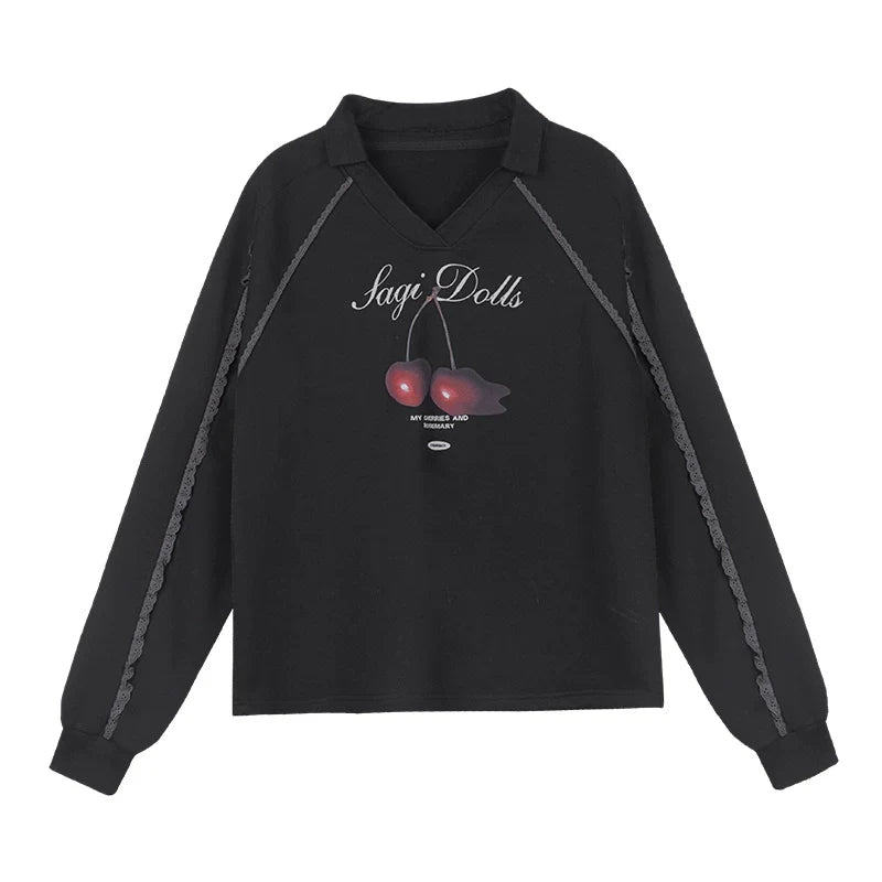 Cherry Print Long Sleeve Sweatshirt