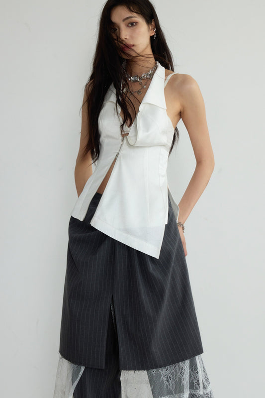 Textured Halterneck Backless Vest