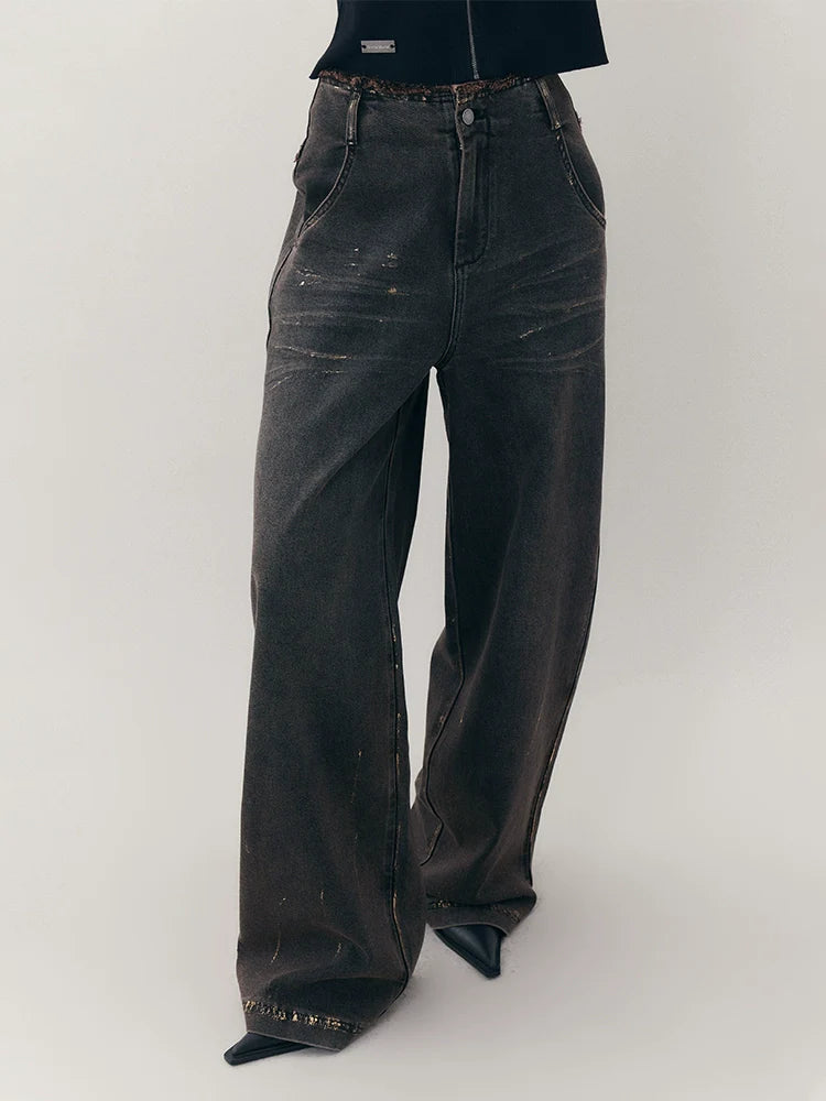 Loose straight denim pants