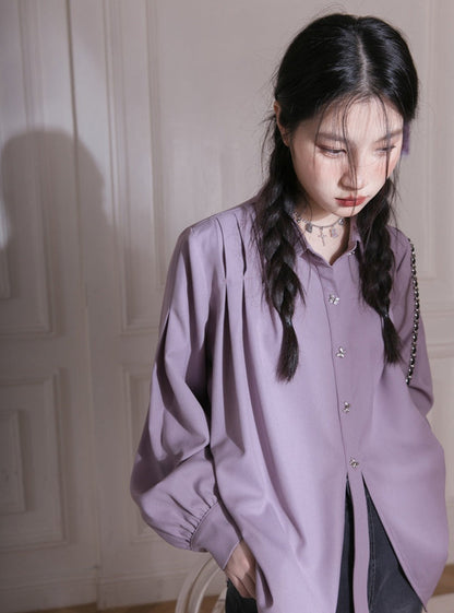 Pleated Long Sleeve Shirt Set