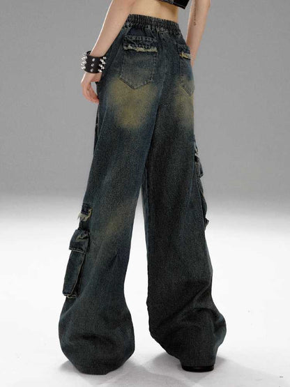 Wide leg distressed jeans