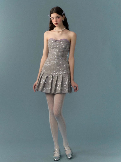 Sequin pleated skirt dress