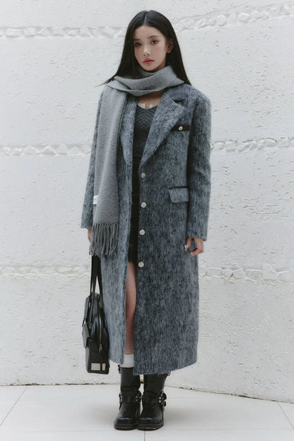 Long Dark Gray Wool Tweed Coat