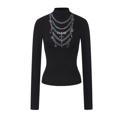Necklace Turtleneck Long Sleeve Top