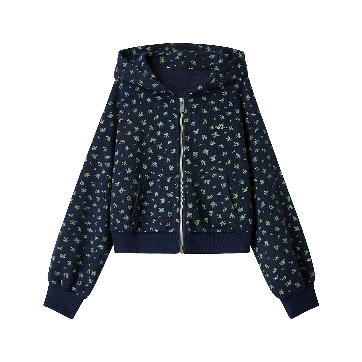 Navy Blue Floral Hooded Jacket Set-Up
