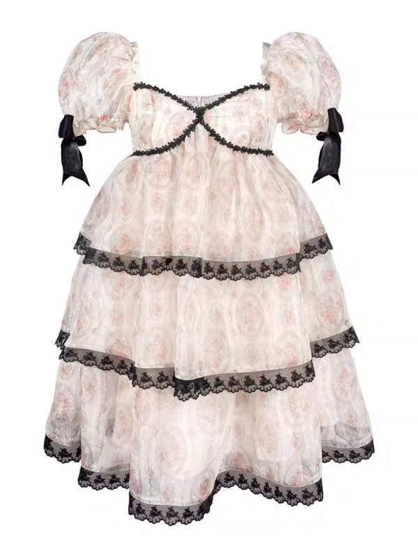 Square neck lace skirt dress