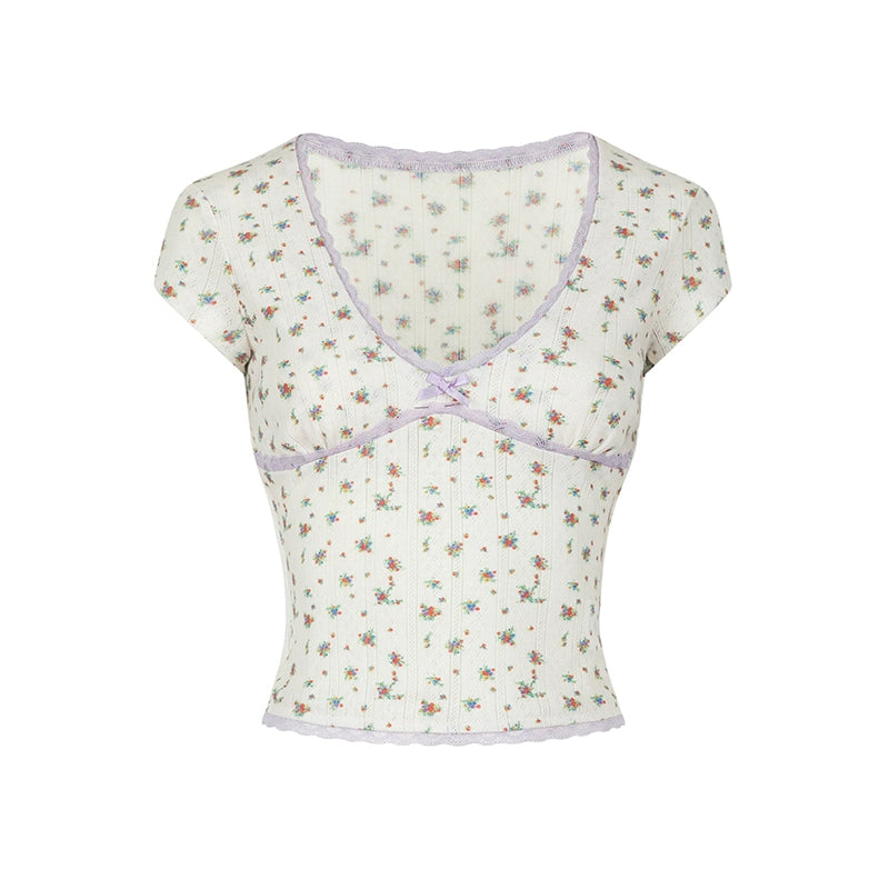 Summer Lace V-Neck Slim Tee