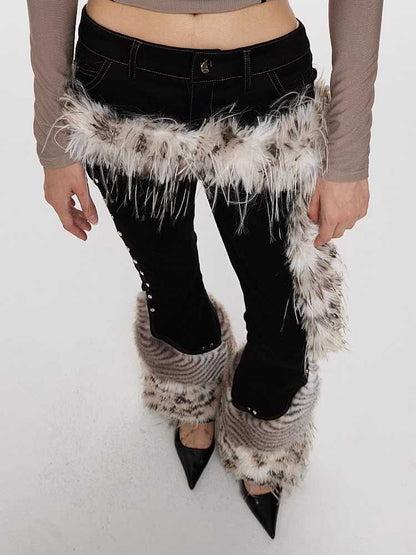 Leopard print fur belt