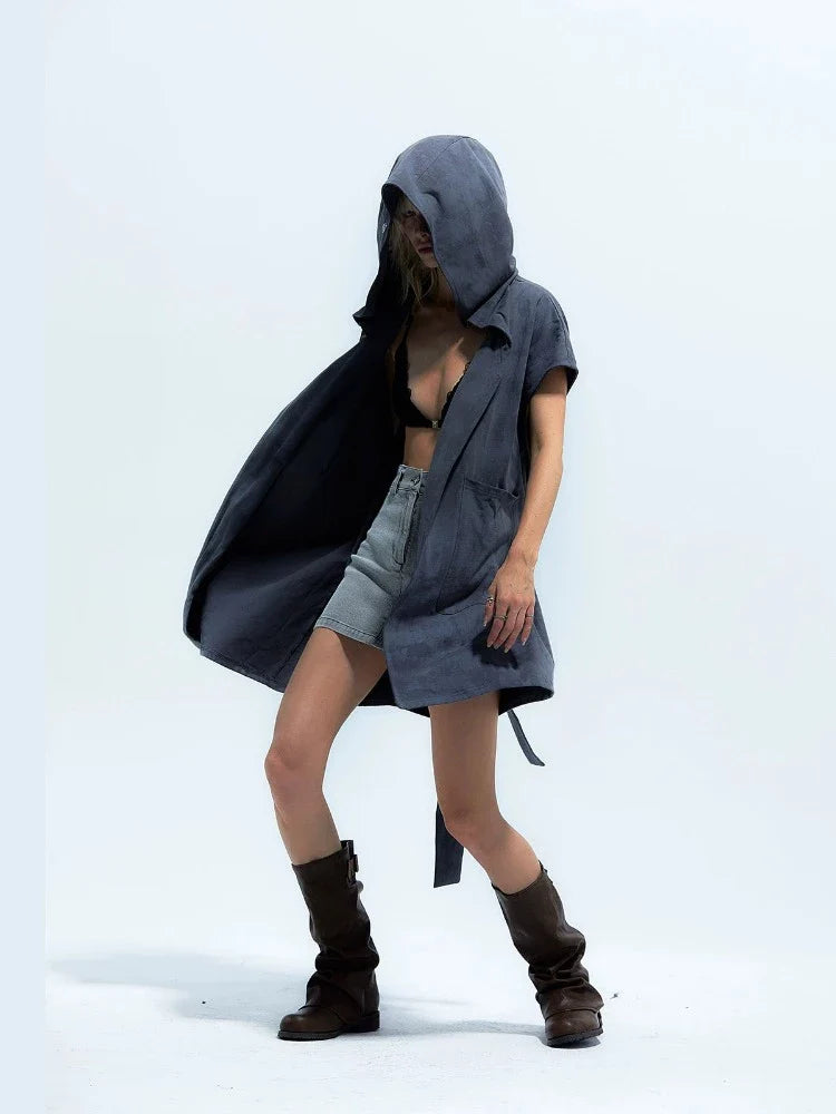 Hooded long thin coat