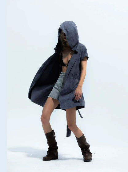 Hooded long thin coat