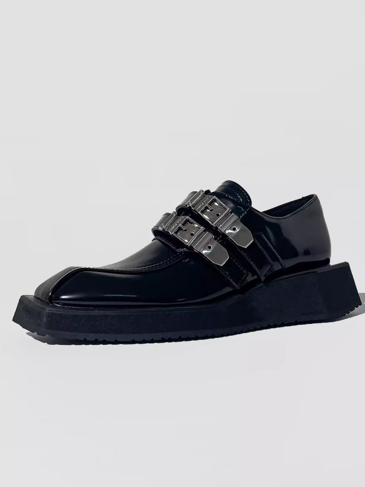 Punk style belt buckle shoes