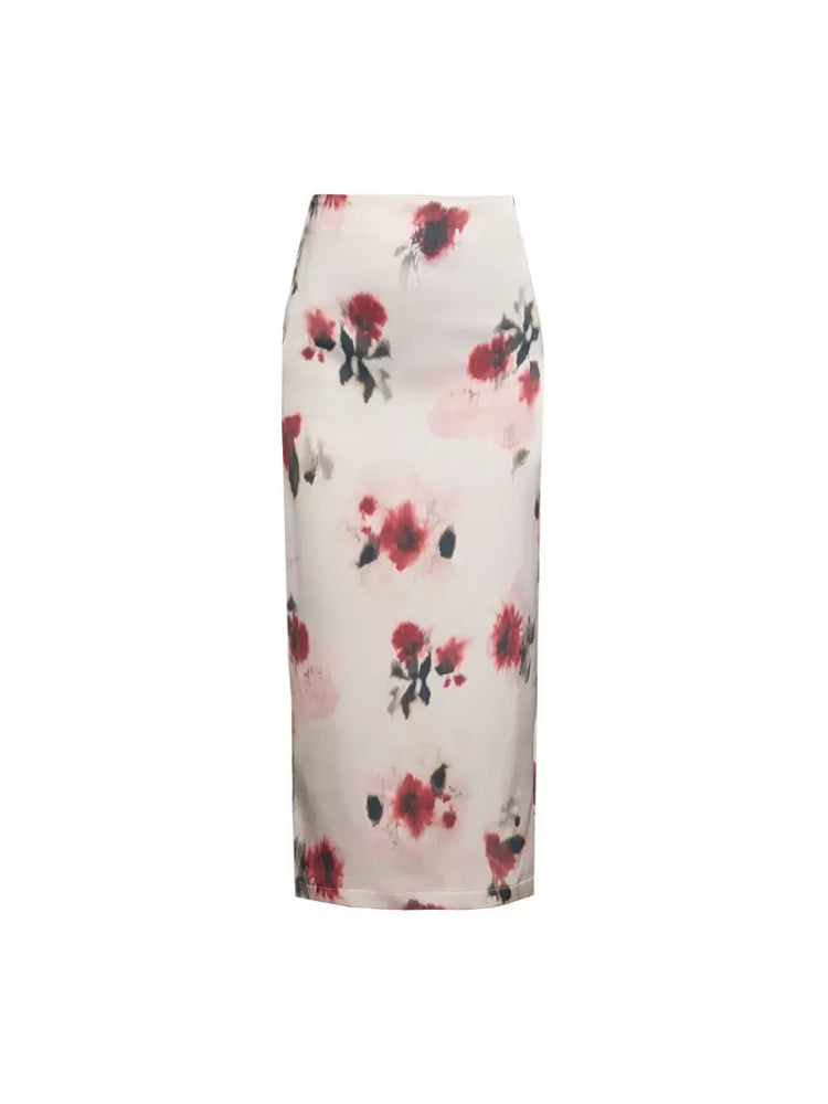 Floral romantic print long skirt