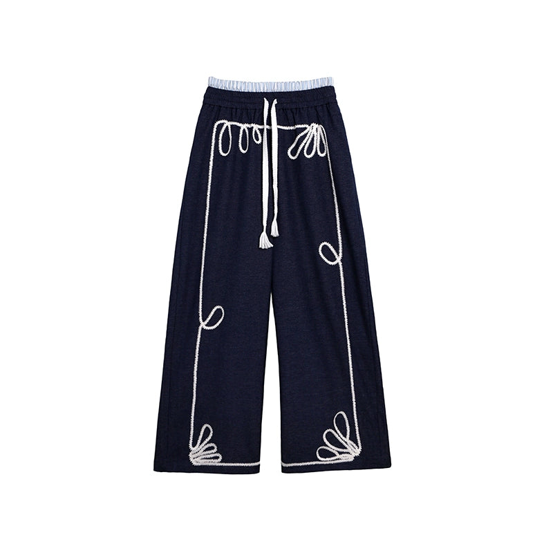 Vintage Embroidery Denim Cardigan Pants Set-Up