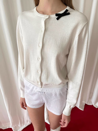 White ribbon knit cardigan