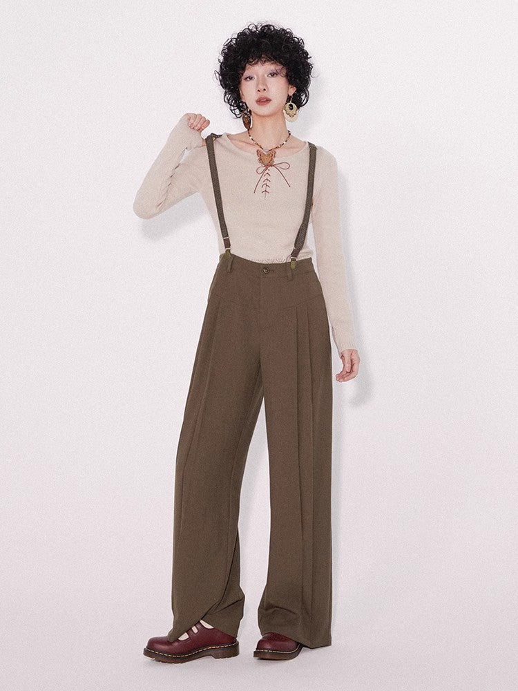 Retro loose suspender pants