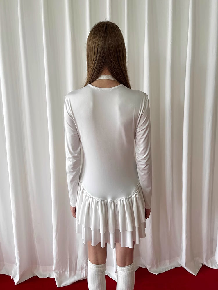 White ruffle hem dress