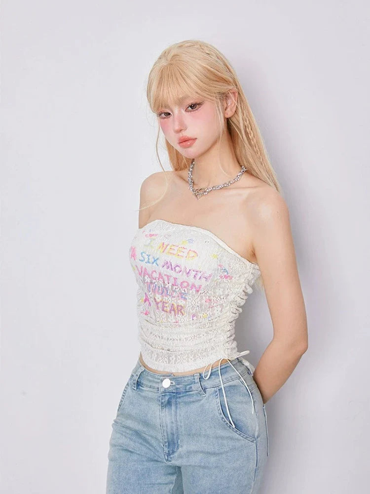 Hand-drawn print tube top